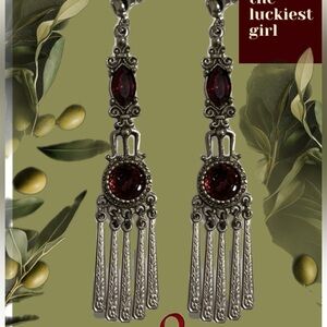 Burgundy & Silver Dangle Earrings